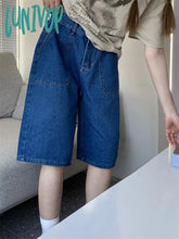 Lunivop Loose Neutral Large Pocket Wide Leg Denim Half Pants Women’s Summer American Street